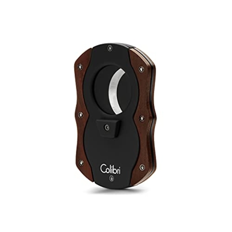 Colibri Cut - Doppel-Guillotine - Zigarrenschneider - Schwarz mit roten Holzakzenten - Federauslöser - Bis zu 62 Ringmaß-Zigarren - Ergonomisches Design - Inklusive Geschenkbox
