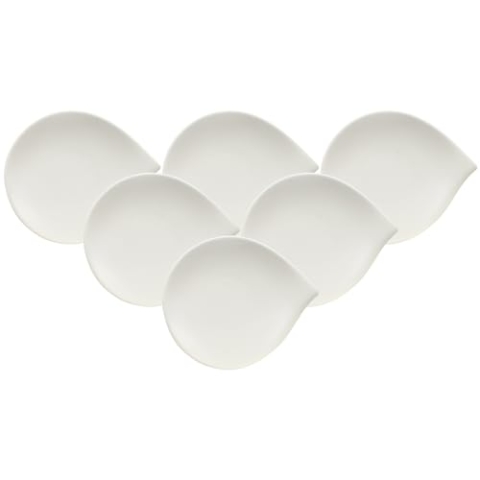 Villeroy & Boch Flow Brotteller 6er Set, 20 x 17 cm, Teller mit geschwungener Form, Premium Porzellan, Weiß