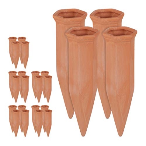 Relaxdays 24 x Tonkegel Bewässerung, Bewässerungshilfe für Pflanzen, 1,5 L Flaschen, Gießhilfe, HxBxT 17 x 5,5 x 5 cm, terrakotta