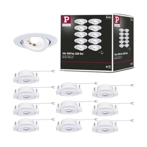 Paulmann 99996 LED Einbauleuchte 10er-Pack schwenkbar 82mm 70° 10x4,8W 10x450lm 230V 3000K Weiß matt