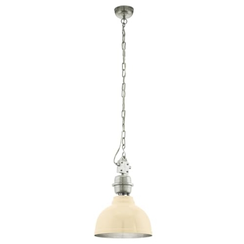 EGLO Hängelampe Grantham, Pendelleuchte Esstisch, Stahl in beige, chrom, E27 Fassung