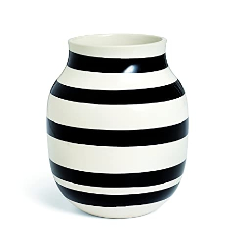 Kähler Vase H20 cm Omaggio Originaldesign mit handgemalte Streifen, schwarz