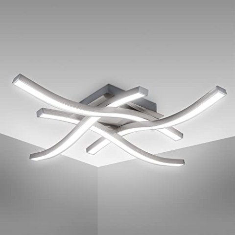 B.K.Licht - Deckenlampe mit neutralweißer Lichtfarbe, je 4,3 Watt, je 450 Lumen, LED Deckenleuchte, LED Lampe, Wohnzimmerlampe, Schlafzimmerlampe, Küchenlampe, 42,5x42,5x7 cm, Matt-Nickel