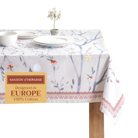 Maison d' Hermine Fairy Christmas 100% Baumwolle Tischdecke für Küche | Abendessen | Tischplatte | Dekoration Parteien | Hochzeiten | Thanksgiving/Weihnachten (Rechteck, 140cm x 180cm)