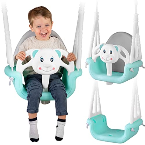 Ricokids, Eimer-Schaukelsitz 3in1, für Kinder von 6 Monaten bis 7 Jahren, modular, rutschfest, ergonomisch, einfache Montage, Absturzsicherung, Outdoor & Indoor, Seile bis zu 130 cm, Türkis
