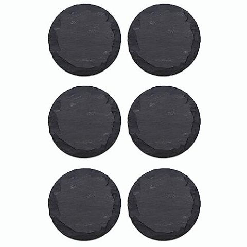 Novaliv 6x Schieferplatten I rund I 33x0,5 cm I Sushi Servierplatten Untersetzer Käseplatte Tischplatz Schiefer Geschirr Platte schwarz