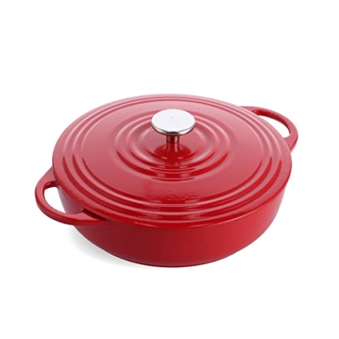 BK Cookware Bourgogne emailliertes Gusseisen 28cm/4L Dutch Oven Topf mit Deckel, induktionsgeeignet, runde Kasserolle zum Backen, Schmoren, Eintöpfe, Chili Rot
