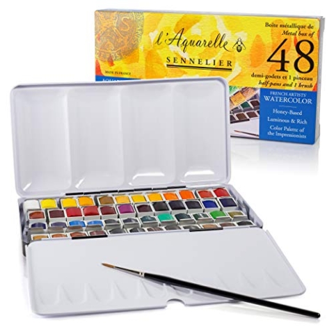 Sennelier Aquarelles Metalldose mit 48 halben Näpfen + 1 Pinsel