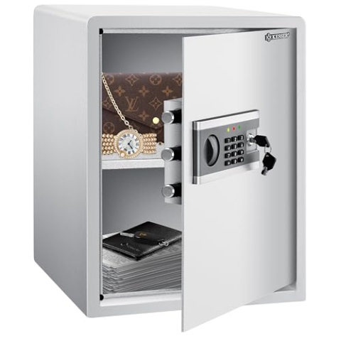 KESSER® Elektronischer Tresor | 40x50x40cm | Inkl. Batteriebox | Elektronischer Safe | 3x Doppelbolzenverriegelung | Boden Wandtresor | Möbeltresor | Innenbeleuchtung | Panzerschrank Zahlenschloss