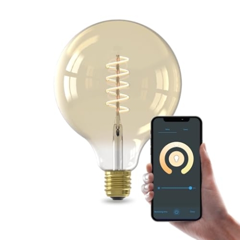 CALEX Smart Lampe Spirale Filament, E27 Globe G125 Gold, WLAN Lampe mit Alexa Sprachsteuerung und Google Home, 7W Warmweißes Licht (3)