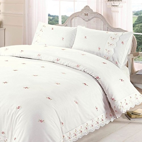 Rapport Home Bettwäsche-Set, mit floralem Spitzenbesatz, Bestickt, Polyester-Baumwolle, cremefarben, 35.9x25.5x2.9 cm
