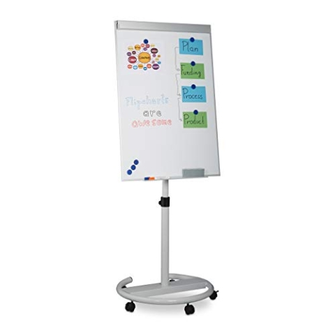 Relaxdays Flipchart mobil, mit Rollen, magnetisch, höhenverstellbar, Stifte-Ablage, Whiteboard H x B: 100 x 70 cm, weiß