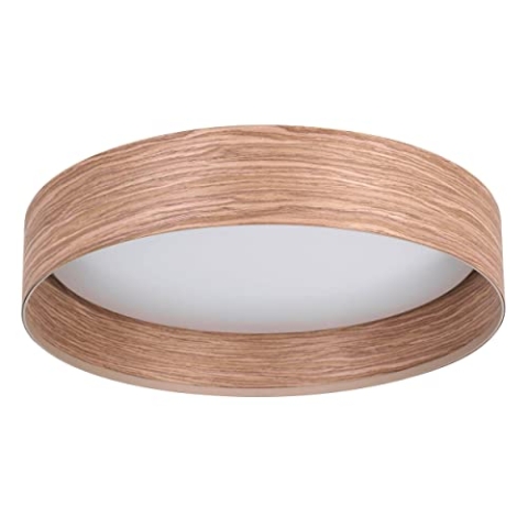 EGLO LED Deckenleuchte Luppineria, runde Deckenlampe, Deckenbeleuchtung aus Holz in Eiche-Optik, Metall und Kunststoff in Weiß, Wohnzimmerlampe warmweiß