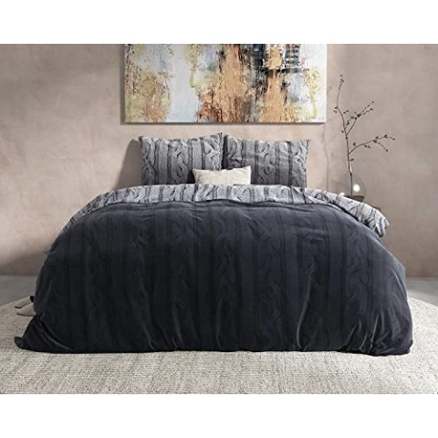Sleep TIME Bettwäsche Feinbiber, 100% Baumwolle, Winterbettwäsche, Kuschelig und Warm,Flanell, Grau, Dante, 240cm x 220cm, Mit 2 Kissenbezüge 60cm x 70cm