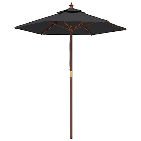 vidaXL Sonnenschirm, Gartenschirm mit Holzmast UV-Schutz, Strandschirm mit Belüftung 6 Rippen, Marktschirm Balkonschirm Terrassenschirm, Schwarz