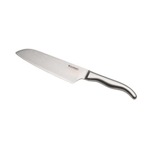 Le Creuset Santoku Messer, 18 cm 18/8 Damaststahlklinge mit glattem Schliff, Edelstahlgriff, Rostfrei, Silber, 98000218000100