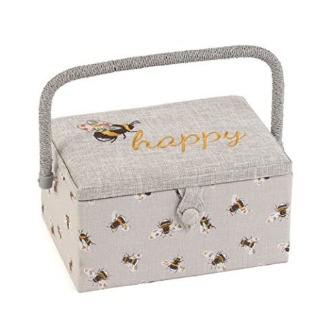 Hobby Gift Medium Näh-Aufbewahrungsbox, Holz/Stoff, Gestickte glückliche Biene