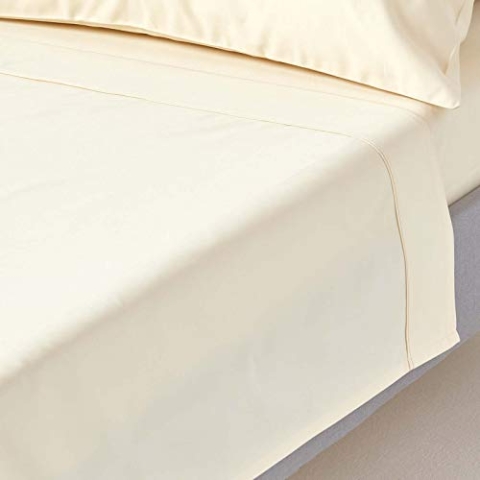 HOMESCAPES Luxus Bettlaken ohne Gummizug Creme-vanille 240x275 cm, Satin Baumwoll-Betttuch, Haustuch ägyptische Baumwolle