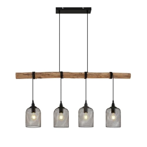 Lindby Pendelleuchte Elrond (Landhaus, Vintage Rustikal) aus Holz (4 flammig E27) - Deckenlampe Esstischlampe Hängelampe Hängeleuchte Wohnzimmerleuchte