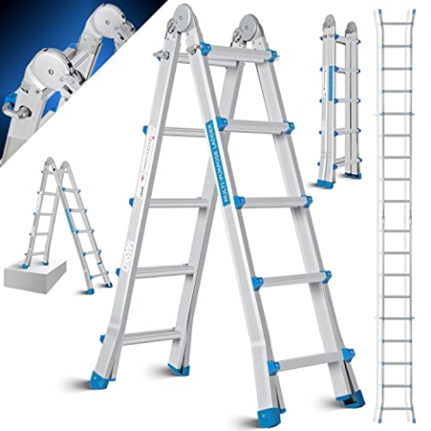 MASKO® Aluleiter Mehrzweckleiter 5,10m 4x5 Sprossen Teleskopleiter ✓ Multifunktionsleiter ✓ Aluleiter ✓ Klappleiter ✓ Anlegeleiter ✓ Bockleiter ✓ Schiebeleiter ✓ beidseitige Steh und Treppenleiter