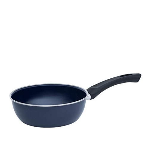 Riess, 0056-012, Omas Emaillepfanne 20 hoch, CLASSIC - EMAILLEPFANNEN, Durchmesser 20 cm, Höhe 7.2 cm, Emaille, blau mit schwarzem Kunststoffgriff, Bratpfanne, Induktion