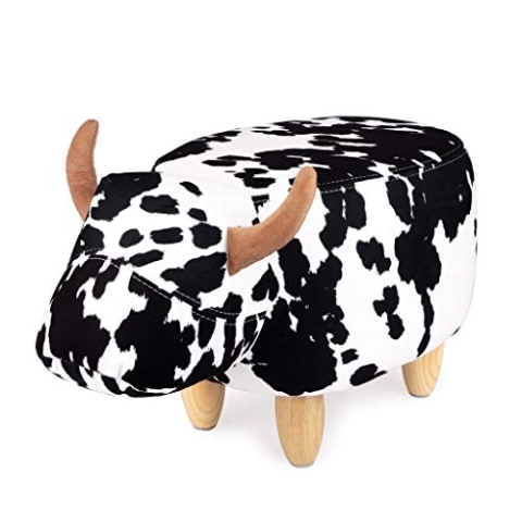 balvi Hocker La Vache Farbe Schwarz/Weiß In Form Einer Kuh Holzbeine Polyester/Holz