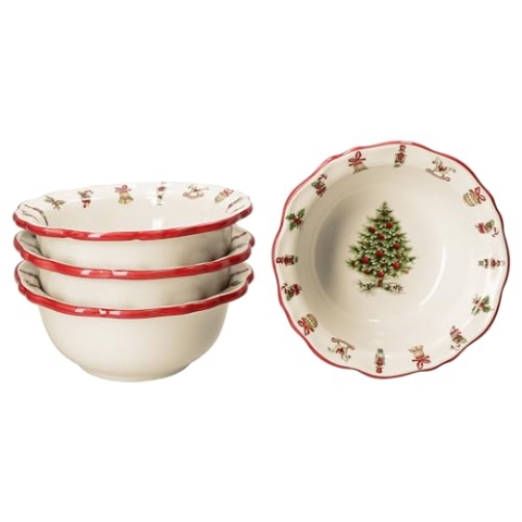 MamboCat Maestro Natale 4er Set Schale 17,5cm I 470ml I italienische Keramik-Schüssel für 4 Personen mit Weihnachtsdekor I Schälchen für Kekse, Salat, Müsli & Co an Weihnachten, Advent & Nikolaus
