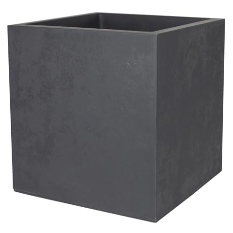 EDA - Quadratischer Topf, 40 cm, Basalt, 31 l, Dekor, Beton-Imitation, doppelwandig, Wasserspeicherbereich, 39,5 x 39,5 x 43,5 cm, Anthrazitgrau