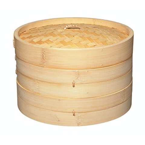 KitchenCraft World of Flavours Bambus Dampfgarer Körbe, 2-Stöckig, 25 cm, Beige