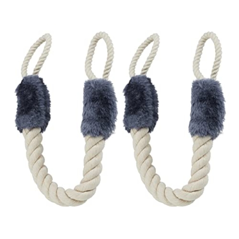 Relaxdays 20 x Türkordel Klemmschutz, Türstopper Klinke, Baby Türsicherung, weich, Baumwolle, 57 cm, Türseile, beige/blaugrau