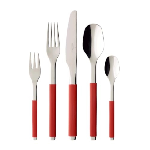 Villeroy und Boch - S+ Cranberry Tafelbesteck, 30 tlg., für bis zu 6 Personen, Edelstahl/Silikongriff in Cranberry, spülmaschinengeeignet