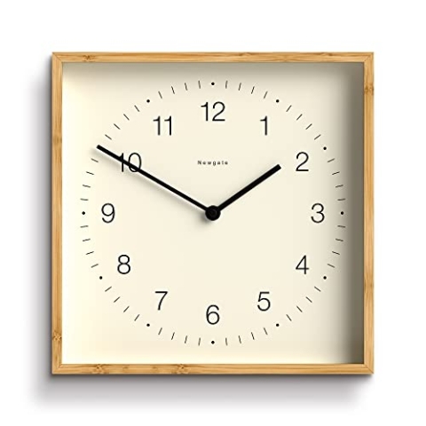 NEWGATE® Fiji-Wanduhr aus Bambus – mittelgroße Wanduhren – quadratische Uhr – Küchenuhr – Moderne Wanduhr – Uhren für Wohnzimmer – Bürouhr – Scandi-Stil – Mongoose-Zifferblatt