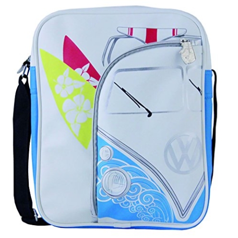 BRISA VW Collection - Volkswagen Unisex Retro-Vintage-Schulter-Umhänge-Reise-Tasche im T1 Bulli Bus Design (Surf/Weiß/26x33cm)