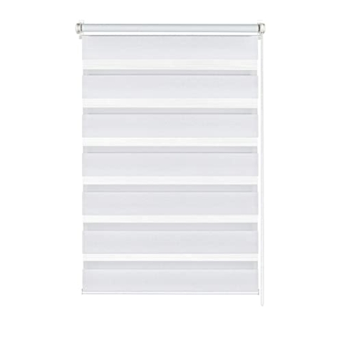 GARDINIA Doppelrollo zum Klemmen oder Kleben, Duo-Rollo ohne Bohren, Seitenzugrollo, Transparente und blickdichte Streifen, Weiß, 90 x 150 cm