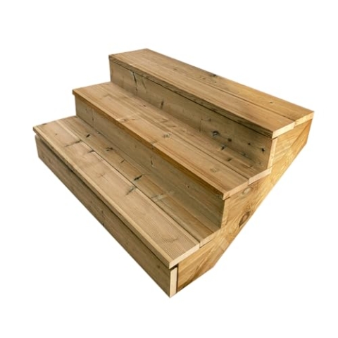 Außentreppe Holz, 2 bis 7 Stufen, fertiges Set, Gartentreppe aus Holz, für Garten, Balkon und Terrasse (3 Stufen mit Setzstufen, 120cm)