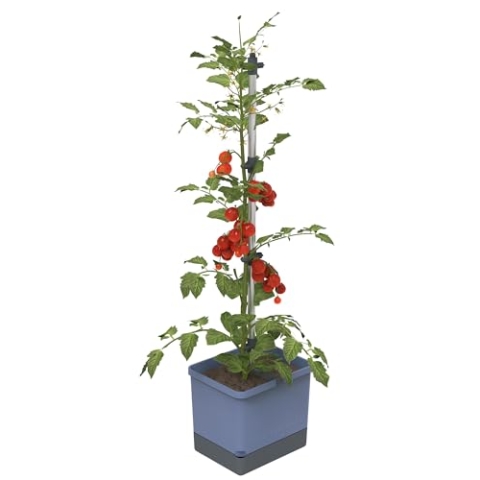GUSTA GARDEN Tom Tomato Tomatentopf Hellgrau - Pflanzentopf mit Rankhilfe, Bewässerungssystem & Befestigungshaken - Set inkl. 20L Erde - 4,5L Wassertank & 20L Erdvolumen (blau, ohne Erde)