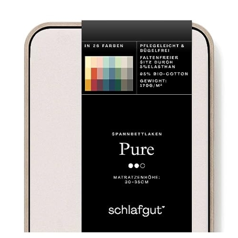 Schlafgut Pure Spannbettlaken 90x200cm bis 100x220cm - 95% Biobaumwolle, 5% Elasthan, Oeko-TEX Zertifiziert, Sand Light, Matratzenhöhe bis 35cm