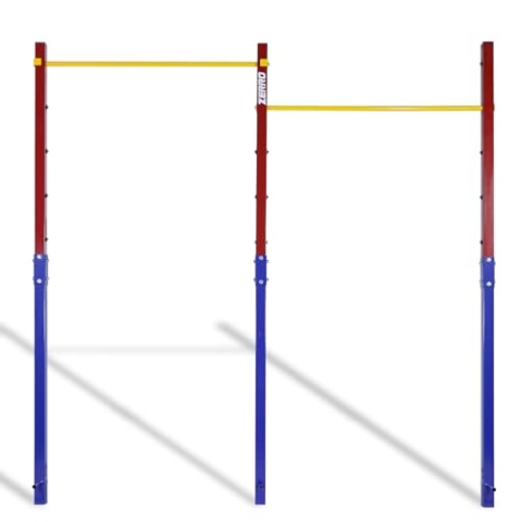 ZERRO Reckstange Outdoor Turnreck bis 150kg belastbar, Höhenverstellbar Doppelte Turnstange Outdoor, rot-blau