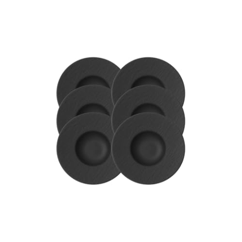 Villeroy & Boch – Manufacture Rock Pastateller, 6 Teller,Premium Porzellan, Spülmaschinen-, Mikrowellensicher, Schwarz