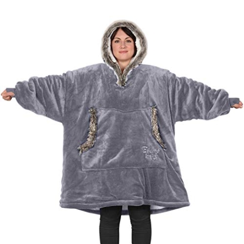 Snug Rug Lila Grau Eskimo Decke mit Ärmel Pullover Decken-Kapuzenpullover Übergroße Sweatshirt Hoodie Kuscheldecke mit Ärmeln Kapuze hochwertiges Sherpa-Fleece für Herren und Damen Einheitsgröße