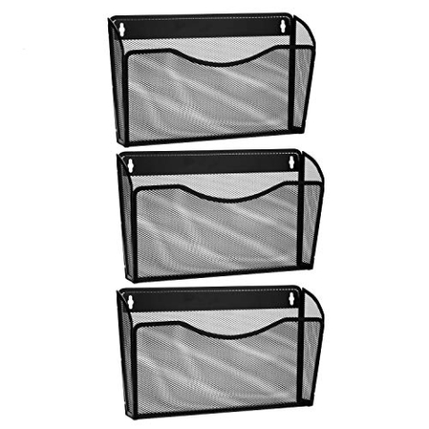 AGPTEK 3er Pack Wand Zeitungshalter, Einzelfach Wandmontierter Metallgitter Organizer Zeitungsständer Wand Magazinhalter Prospekthalter Zeitschriften Wandhalter Aktenablage für Büro Zuhause- Schwarz