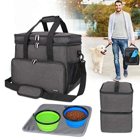 Teamoy Reisetasche für Hundeausrüstung, Hundetasche für die Mitnahme von Tiernahrung, Leckereien, Spielzeug und andere wichtige Dinge, ideal für Reisen, Camping oder Tagesausflüge (Groß, schwarz)