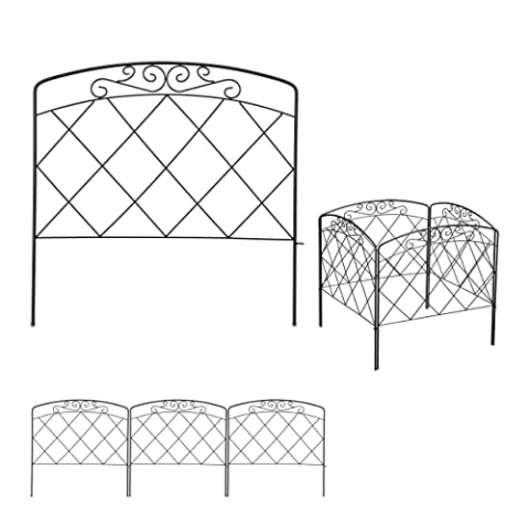 Relaxdays Beetzaun, 4-teilige Beetumrandung für Garten, Dekozaun Metall, antikes Design, HxB: 41,5 x 245 cm, schwarz