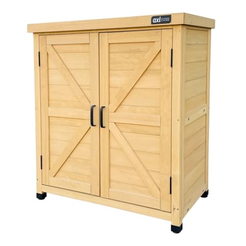 AXI Felix Gartenschrank aus Holz in Braun | Geräteschrank/Geräteschuppen für den Garten mit Ablage | 80 x 45 x 93 cm