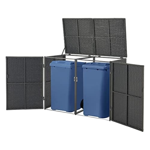 [en.casa] Mülltonnen Verkleidung Widnau für 2 Mülltonnen 240 L Mülltonnenbox Mülltonnenhaus Polyrattan Stahlrahmen 111 x 148 x 80 cm Dunkelgrau