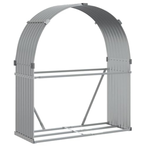 vidaXL Kaminholzunterstand, Kaminholzregal mit viel Stauraum, Feuerfest Brennholzregal mit Haken, Garten Holzlager Unterstand, Hellgrau 120x45x140cm Verzinkter Stahl