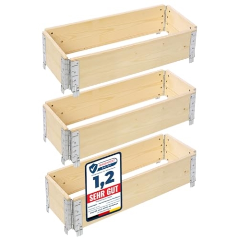 Garronda naturbelassene Hochbeete für Garten Palettenrahmen Hochbeet Holz steckbar stapelbar faltbar für Pflanzen Blumen Kräuter Obst und Gemüse Natural 3 Stück 80x30x20 cm GD-0141