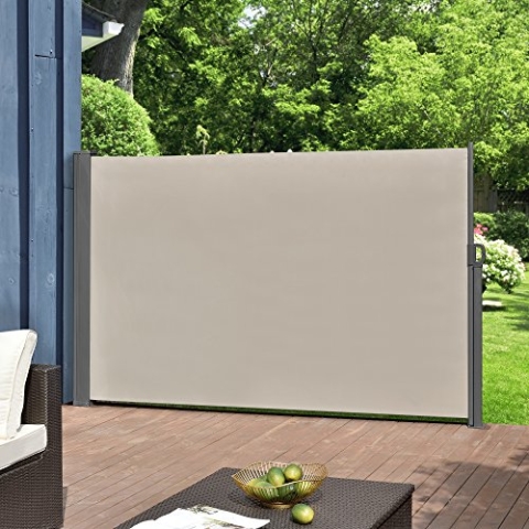 pro.tec Seitenmarkise ausziehbar Mulhacén Balkon Sichtschutz 180 x 300 cm Markise zum Bohren Windschutz Terrasse mit Metallgestell Sandfarben