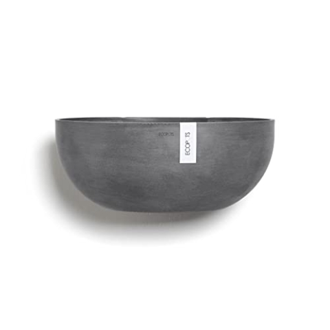 Ecopots Pflanzschale mit Wandaufhängung Sofia Dunkel Grau - 43 x 25 cm oval groß - Pflanzentopf aus Recycling Kunststoff - Übertopf modern - Blumentopf für Indoor und Outdoor - Schale flach/niedrig