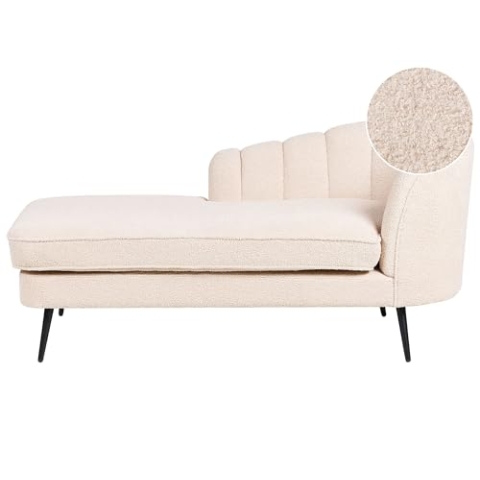 Beliani Chaiselongue Bouclé beige rechts mit Lehne Muschelform Metallbeine schwarz Allier